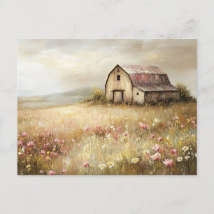 Carte Postale Peinture de terrain Fleur sauvage de grange blanch