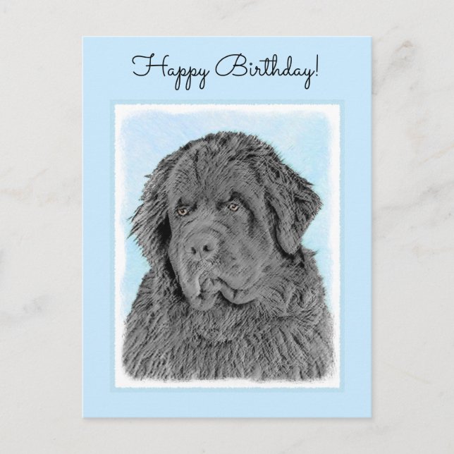 Carte Postale Peinture de Terre-Neuve - Cute Original Chien Art (Devant)