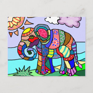 Carte Postale Peinture d'éléphant artistique colorée d'art popul