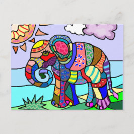 Carte Postale Peinture d'éléphant artistique colorée d'art popul