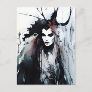 Carte Postale Peinture d'encre noire de la déesse païenne