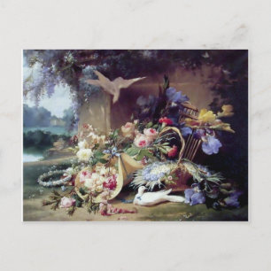 Carte Postale Peinture des oiseaux de colombes blanches