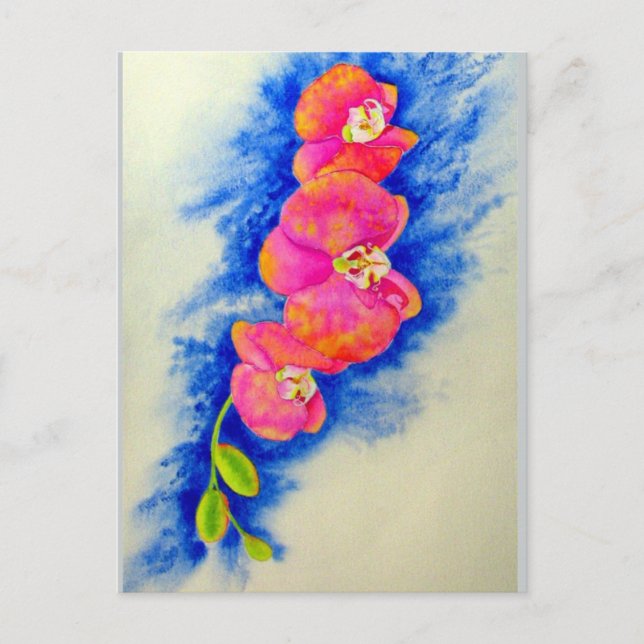 Carte Postale Peinture d'orchidée romantique orange rose (Devant)