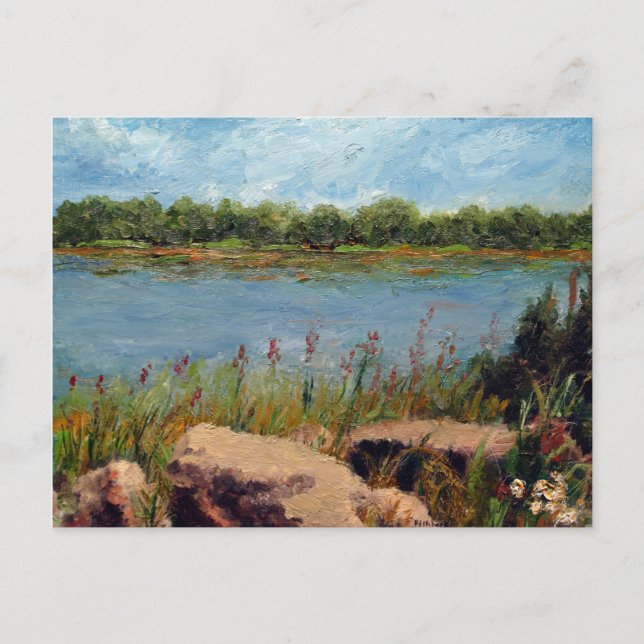 Carte Postale Peinture du paysage pétrolier de la rivière Missou (Devant)