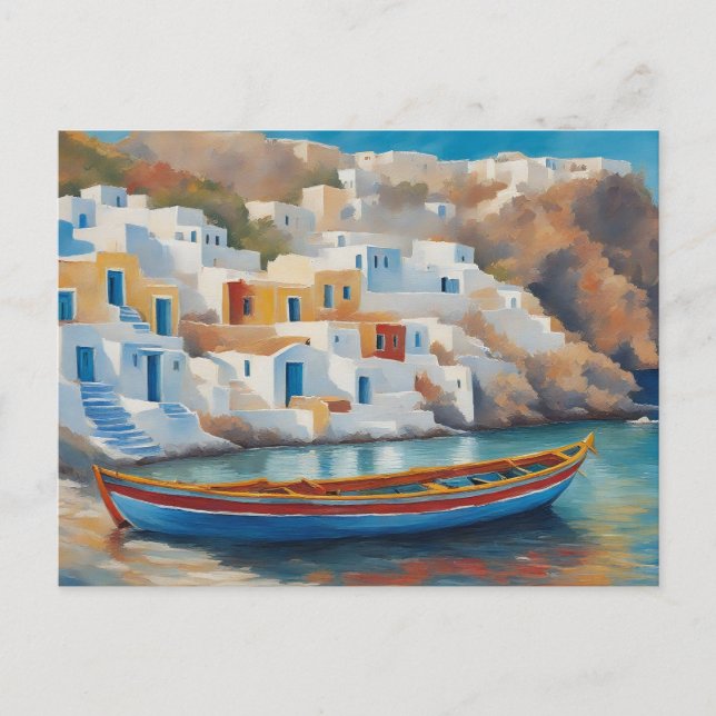 Carte Postale Peinture d'un bateau de pêche en mer Egée (Devant)