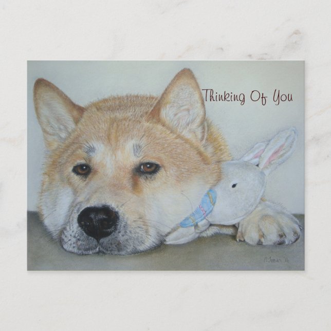 Carte Postale peinture d'un chien pensif qui pense à vous (Devant)