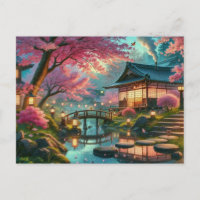 Peinture d'un jardin japonais tranquille au printe