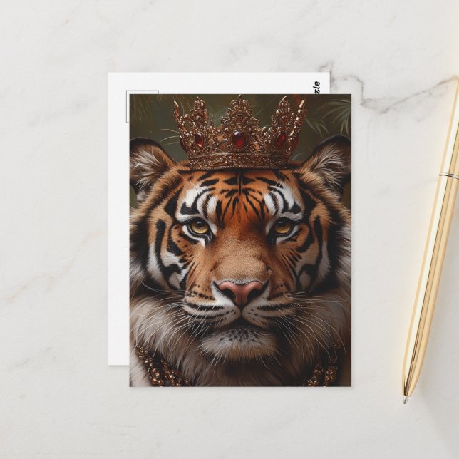 Carte Postale Peinture d'un tigre dans une couronne (Devant/Arrière en situation)
