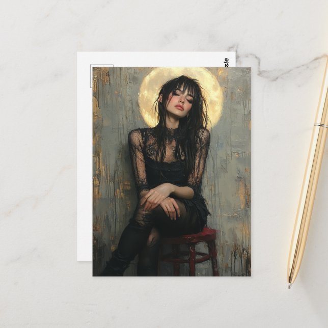 Carte Postale Peinture d'une belle femme (Devant/Arrière en situation)