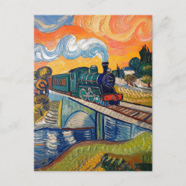 Carte Postale Peinture d'une locomotive à vapeur ancienne traver