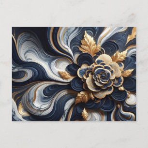 Carte Postale Peinture en marbre bleu marine et or Abstrait