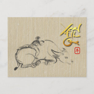 Carte Postale Peinture enfant Water Buffalo Chinois Ox Nouvel An
