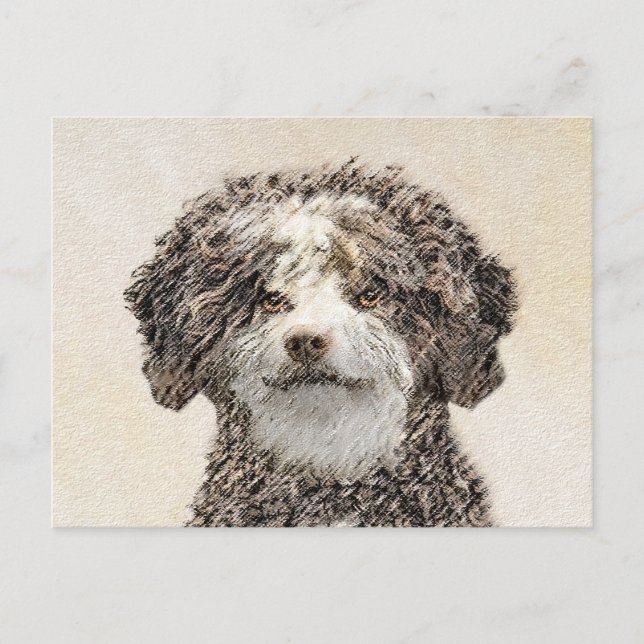 Carte Postale Peinture espagnole de chien d'eau - jolie art orig (Devant)