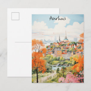 Carte Postale Peinture esthétique de voyage ville Aarhus Danemar