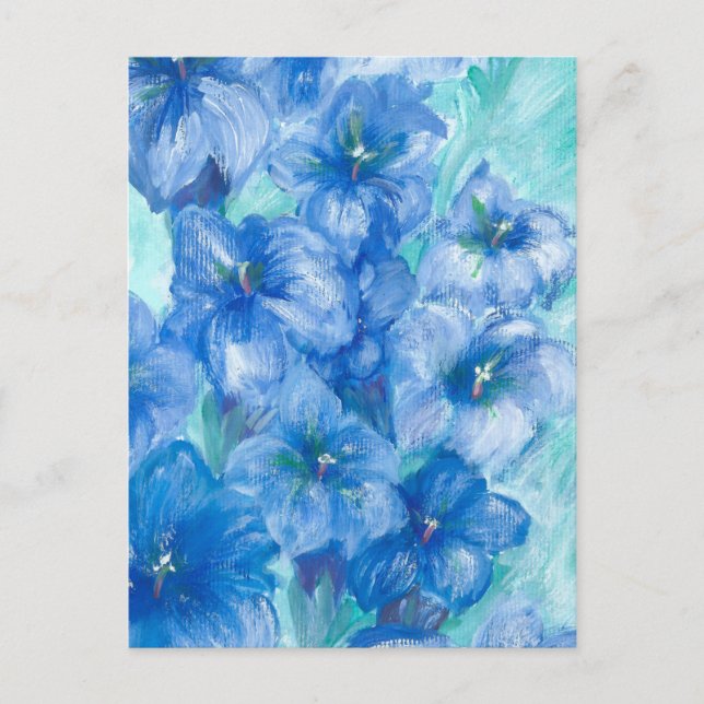 Carte Postale Peinture Fleur sauvage Gentienne Bleue (Devant)