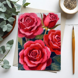 Carte Postale Peinture florale de roses rouges