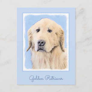 Carte Postale Peinture Golden Retriever - Joli art original chie