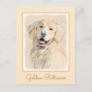 Carte Postale Peinture Golden Retriever - Joli art original chie