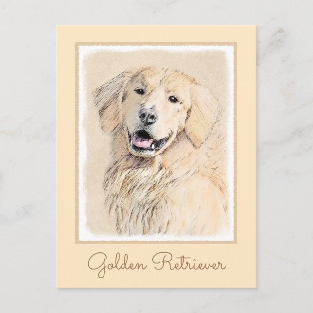 Carte Postale Peinture Golden Retriever - Joli art original chie (Devant)