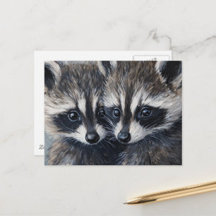Carte Postale Peinture IA de bébés ratons laveurs mignons et ado