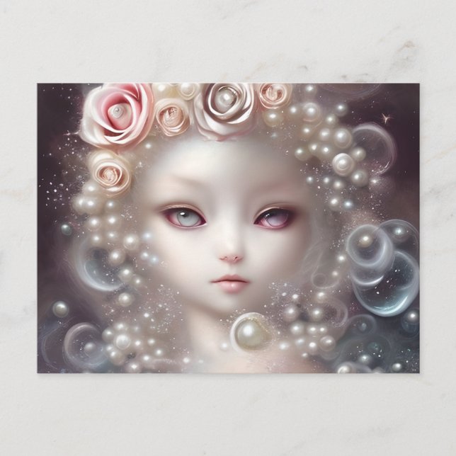 Carte Postale Peinture Imaginaire SciFi blanc Fuffly Baby Chat (Devant)