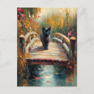 Carte Postale Peinture impressionniste à l'huile de chat noir su