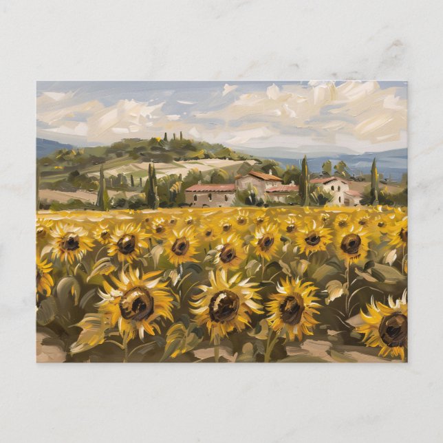 Carte Postale Peinture impressionniste du terrain de tournesol (Devant)