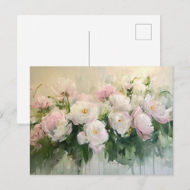 Carte Postale Peinture impressionniste rose Roses (Devant / Derrière)