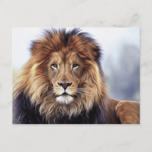 Carte Postale Peinture numérique à l'huile de lion masculin afri