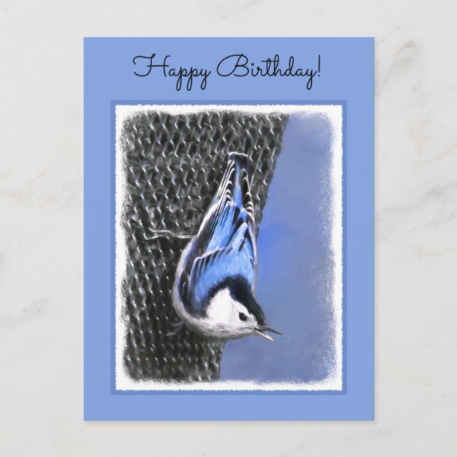 Carte Postale Peinture Nuthatch à poitrine blanche Art original (Devant)