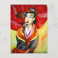 peinture originale d'aquarelle japonaise Geisha