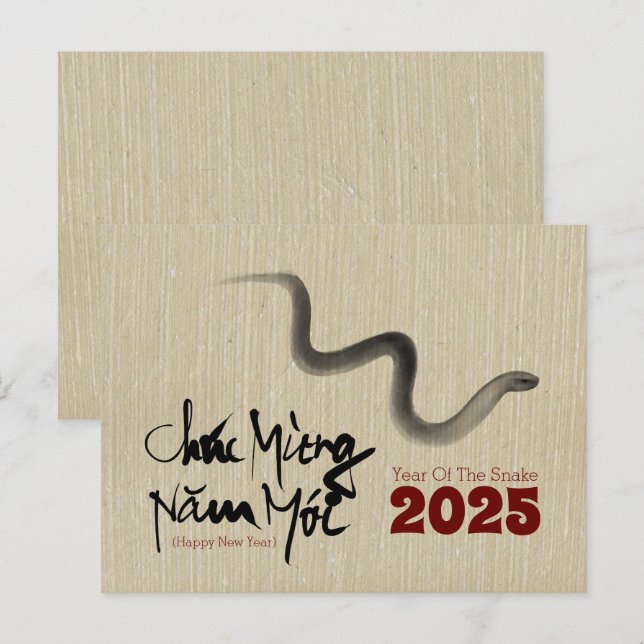Carte Postale Peinture originale Serpent Nouvel An vietnamien 20 (Devant / Derrière)