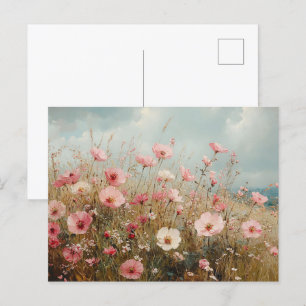 Carte Postale Peinture Pittoresque Fleur sauvage rose pâle