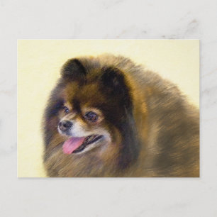 Carte Postale Peinture Poméranienne Noir et Tan Art Chien origin