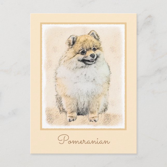 Carte Postale Peinture Poméranienne (orange) - Art Chien origina (Devant)