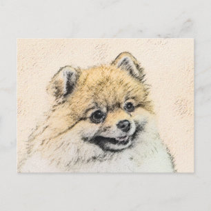 Carte Postale Peinture Poméranienne (orange) - Art Chien origina