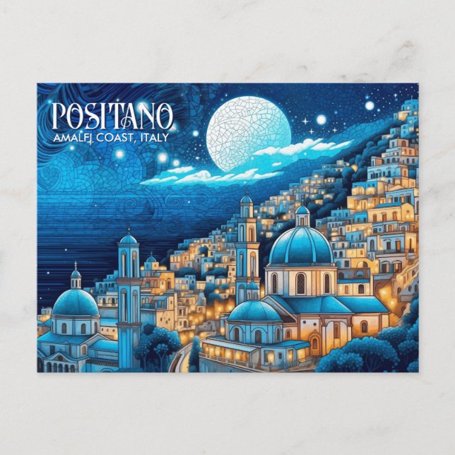 Carte Postale Peinture Positano Côte Amalfi Italie Art Voyage (Devant)