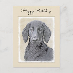 Carte Postale Peinture Retriever à revêtement plat - Art Chien o