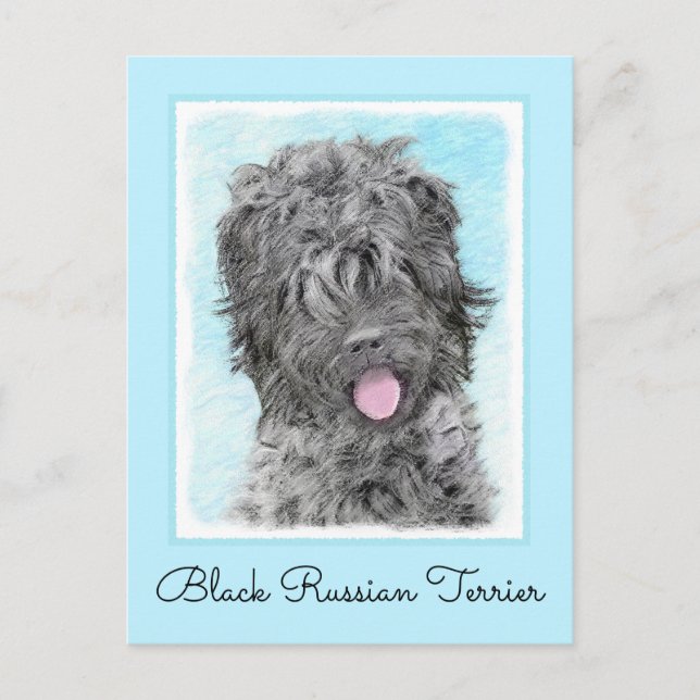 Carte Postale Peinture russe Terrier noir - Chien original migno (Devant)