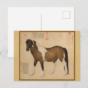 Carte Postale Peinture Rustique de Cheval Zen - Tons Neutres Ter