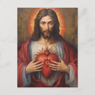 Carte Postale Peinture sacrée d'huile de coeur de Jésus