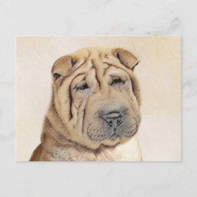 Carte Postale Peinture Shar Pei - Cute Original Chien Art (Devant)