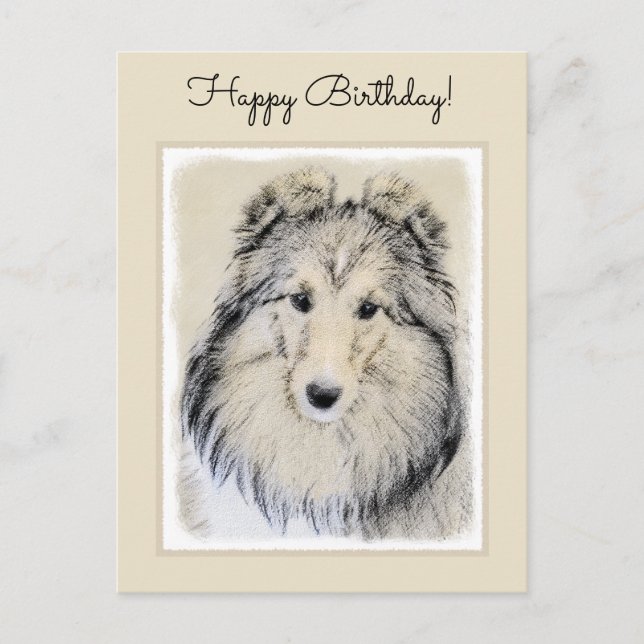 Carte Postale Peinture Shetland Sheepdog - Jolie art original ch (Devant)