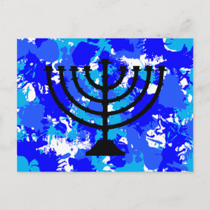 Carte Postale Peinture Splatter bleu Menorah