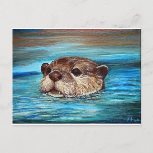 Carte Postale Peinture sur la loutre de rivière (Devant)