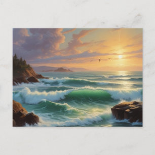 Carte Postale Peinture sur la mer du coucher du soleil