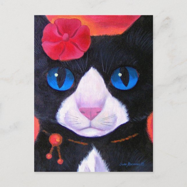 Carte Postale Peinture sur papillon de chat Tuxedo - Multi (Devant)