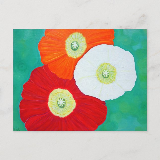 Carte Postale Peinture sur trois pavots (Devant)