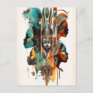 Carte Postale Peinture Tribale Africaine, Art Contemporain