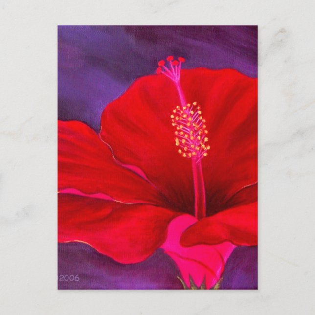 Carte Postale Peinture Tropicale Hibiscus Rouge - Multi (Devant)